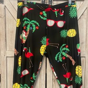 NWT pineapple Santa flamingo stretchy pants. comfy. Swingers, Holiday, beach